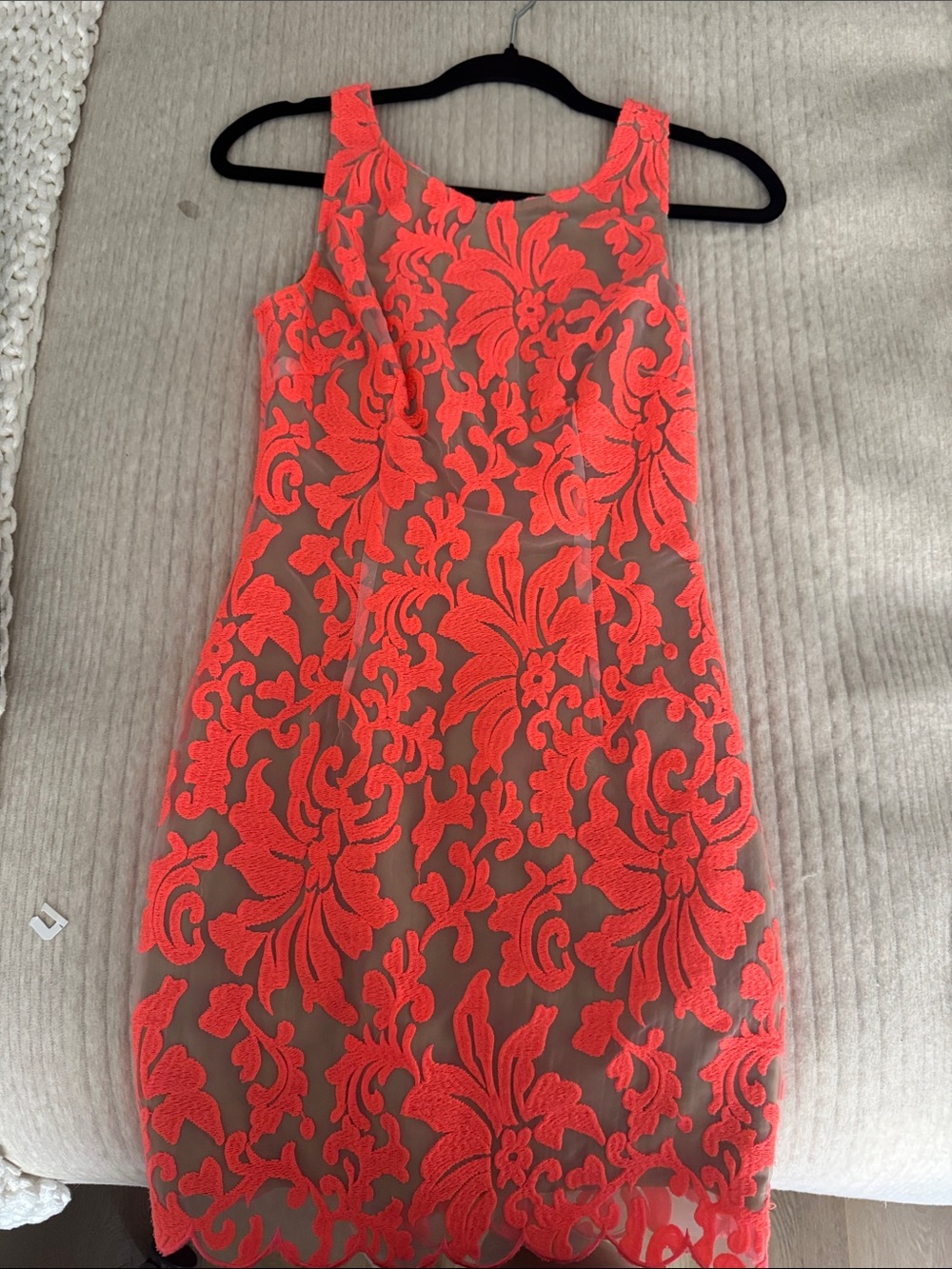 Ladakh Neon Coral Lace Overlay Mini Dress